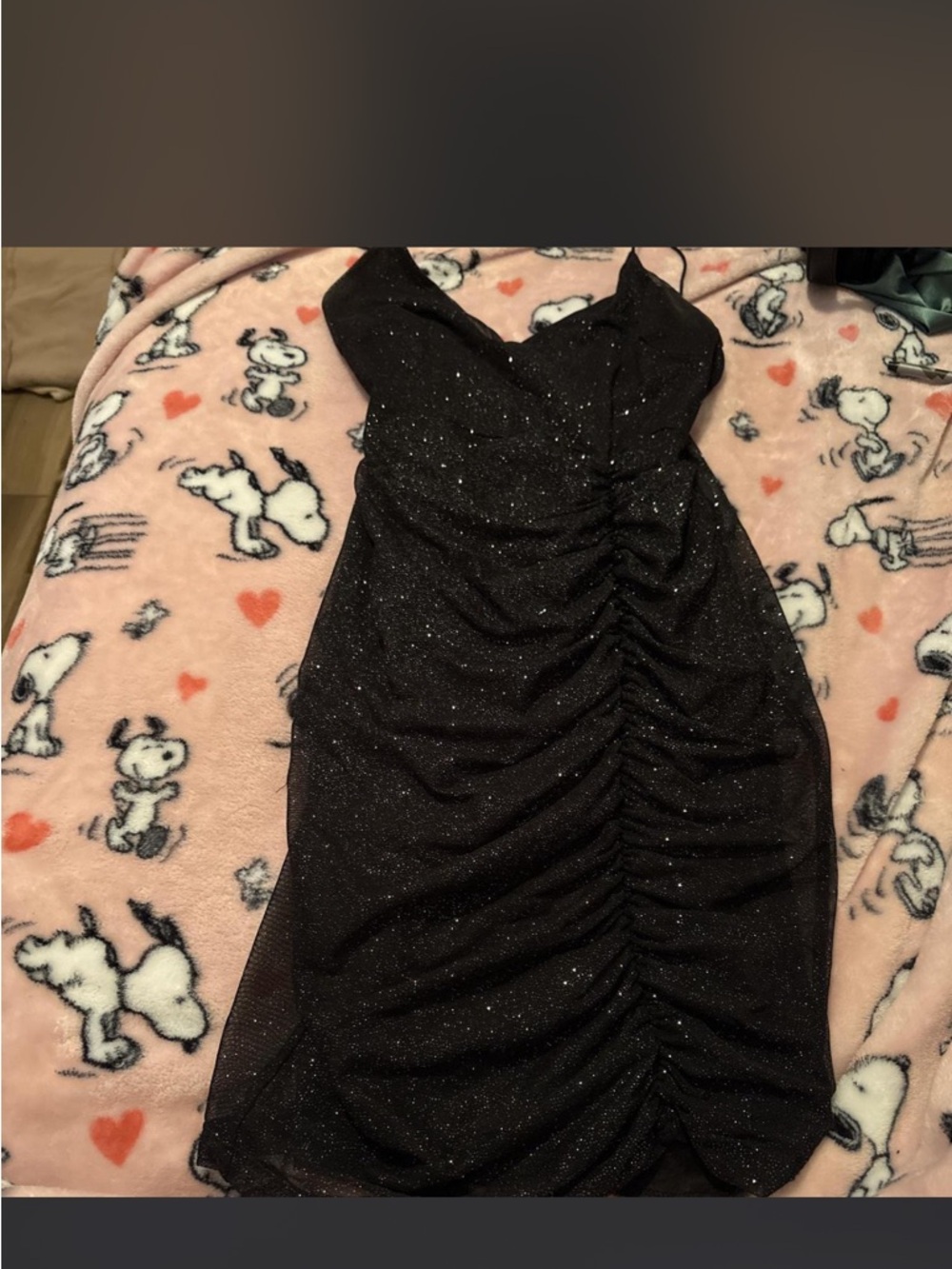 Windsor Black Sparkle Ruched Mini Dress